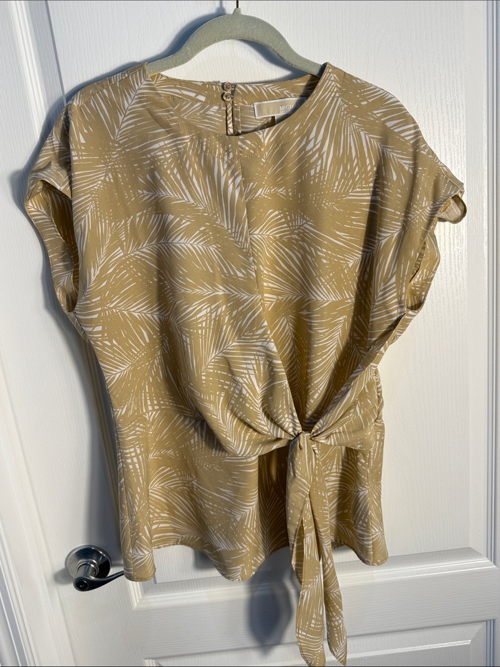 Michael Kors Women’s Tie-Front Palm Print Top - Beige Size M